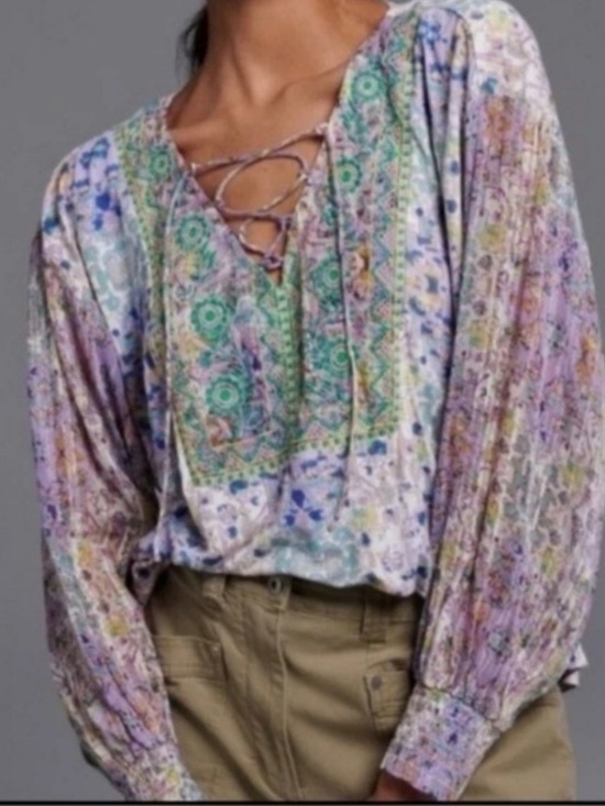Anthropologie Tops - Anthropologie Odetta Fairycore Embroidered Boho Top Purple